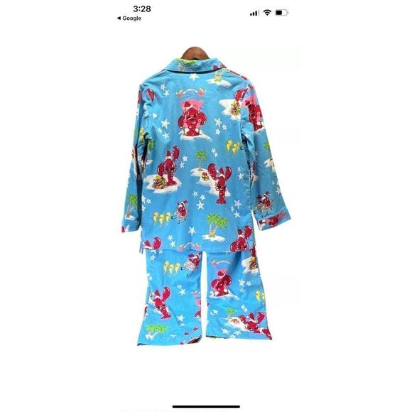 Nick & Nora Santa Claws Flannel Pajama Set Holiday Christmas Lobster Santa Seaho - Picture 2 of 10